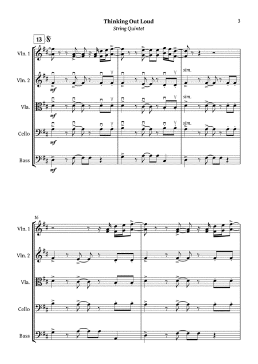 Thinking Out Loud String Quartet scores gallery preview page 4