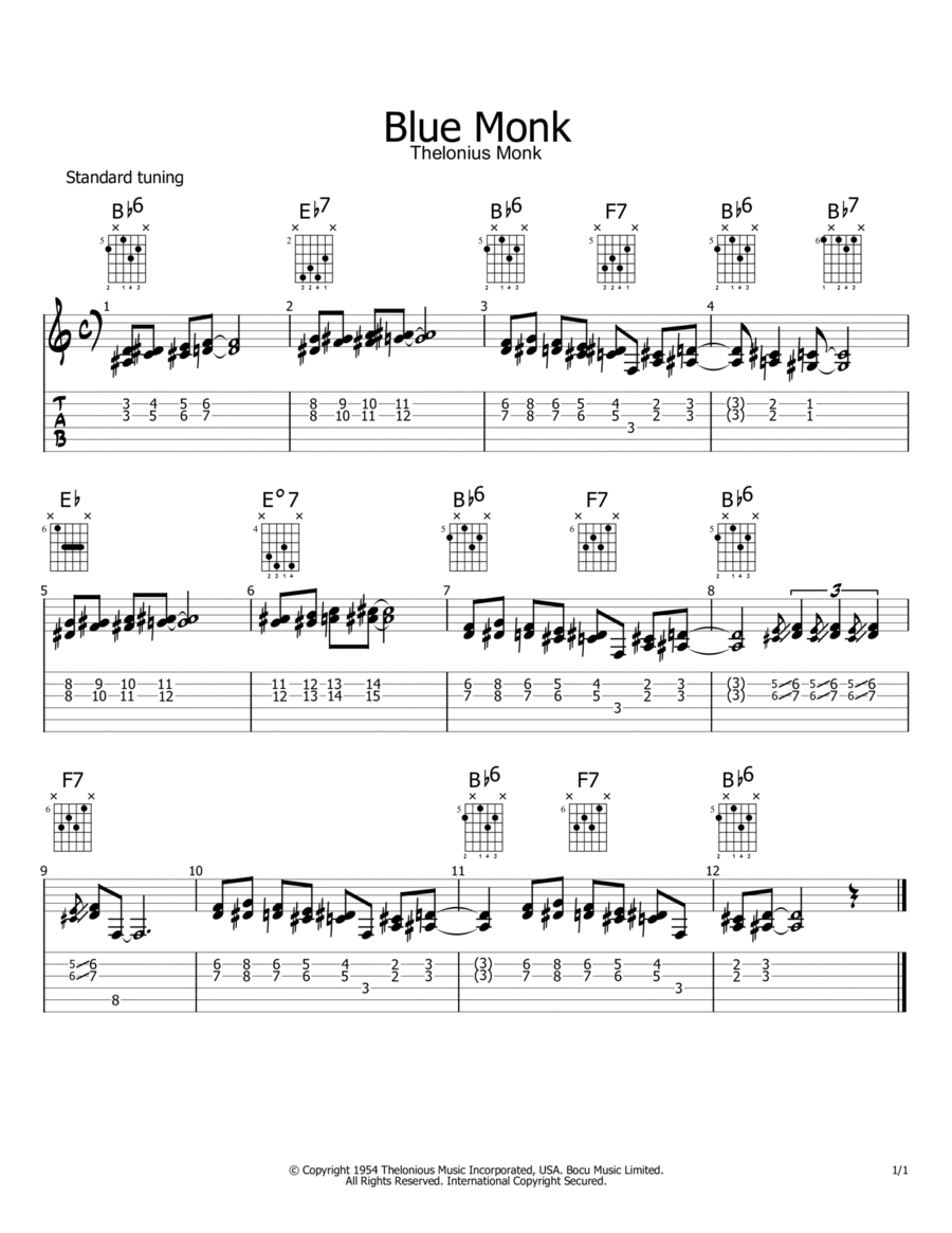 Blue Monk Electric Guitar scores gallery preview page 1
