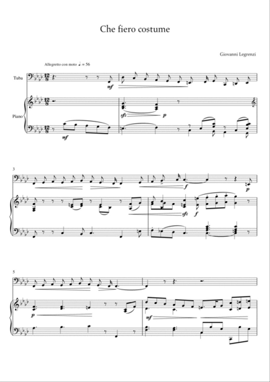 Legrenzi - Che fiero costume (Piano and Tuba) Small Ensemble scores gallery preview page 2