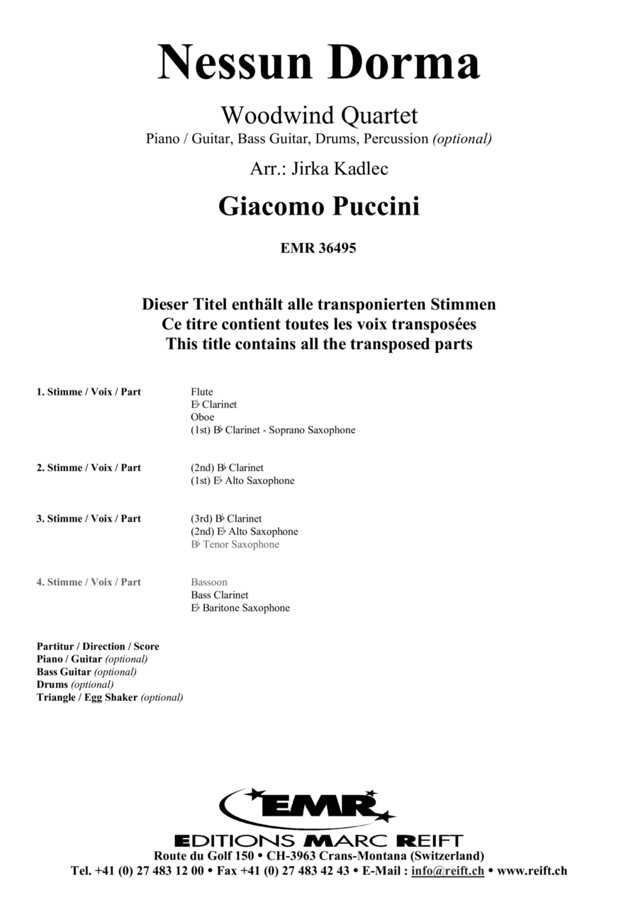 Nessun Dorma Woodwind Quartet scores gallery preview page 1