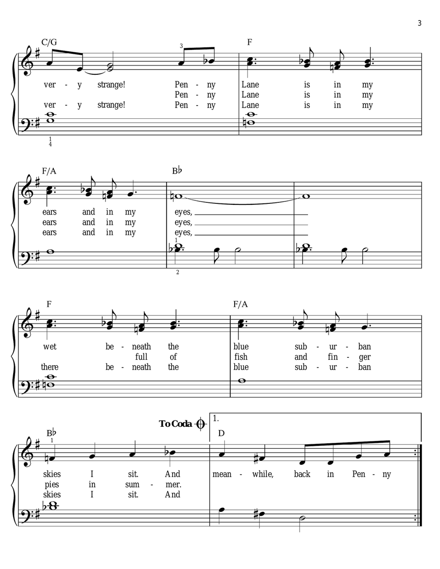 Penny Lane Penny Lane Easy Piano scores gallery preview page 3