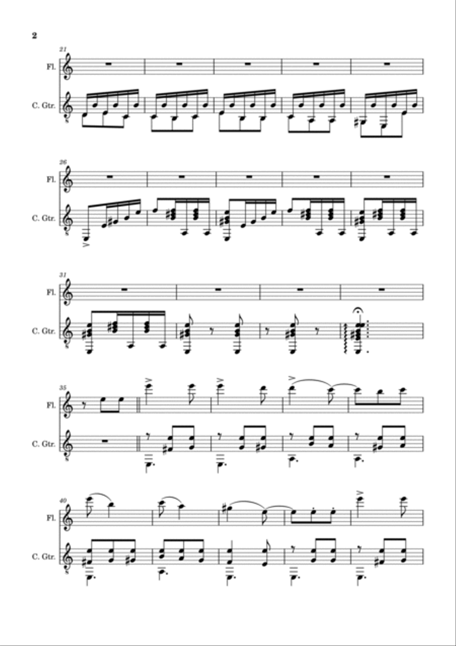 Spanish Popular Song - El Vito. Arrangement for Flute and Classical Guitar Flute scores gallery preview page 2