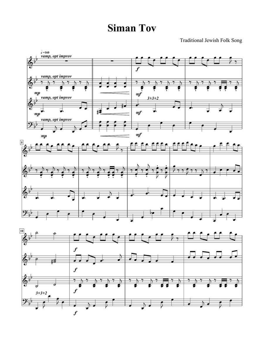 Siman Tov for String Quartet in G minor String Quartet scores gallery preview page 1