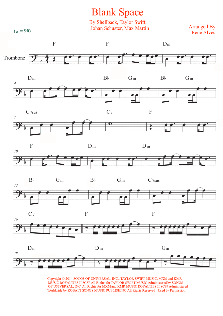 Blank Space Trombone Solo scores gallery preview page 1