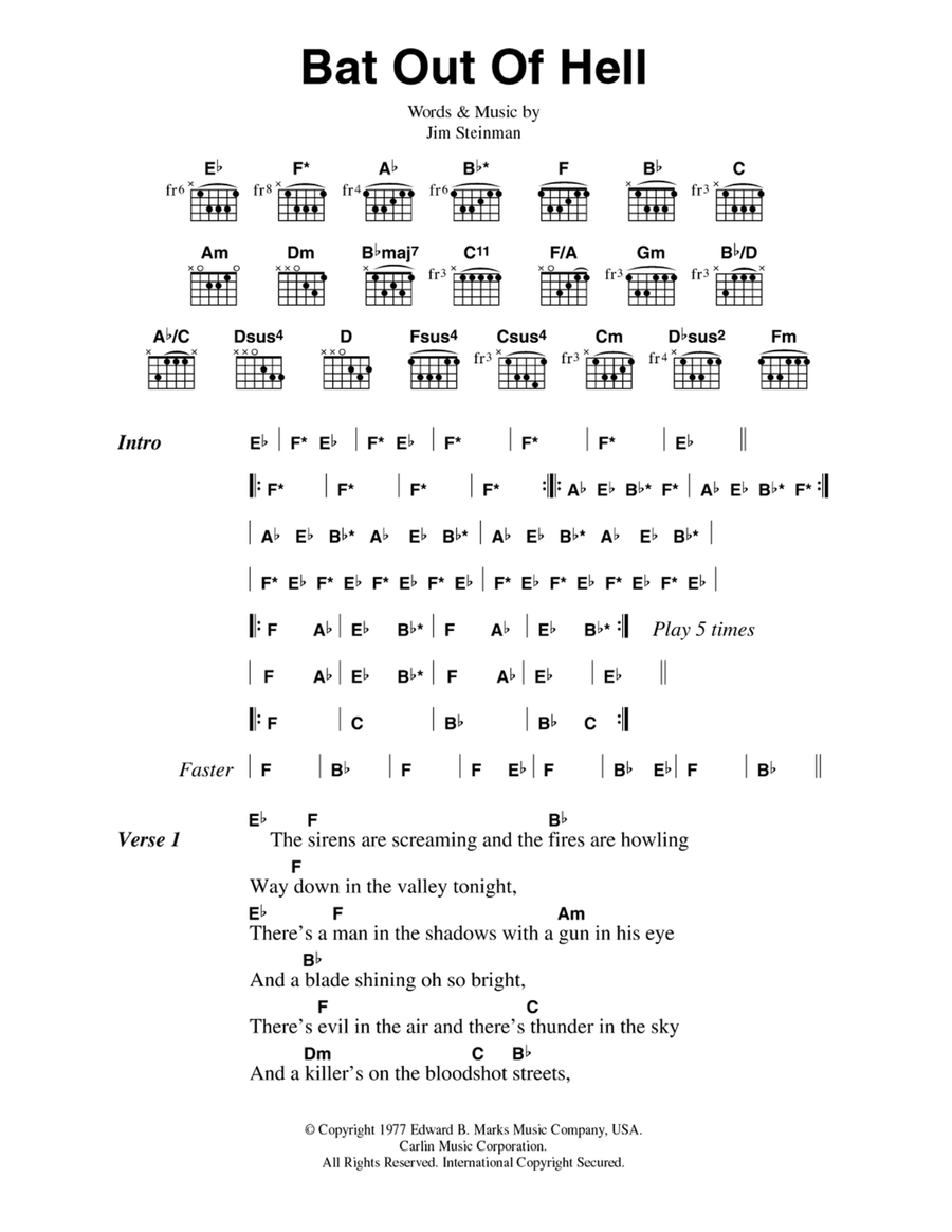 Bat Out Of Hell Guitar scores gallery preview page 1