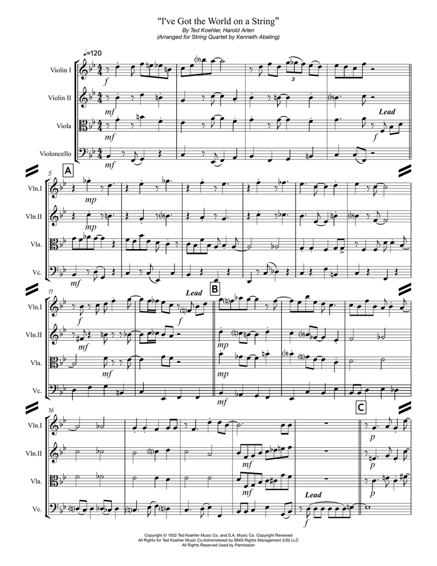 I've Got The World On A String String Quartet scores gallery preview page 2