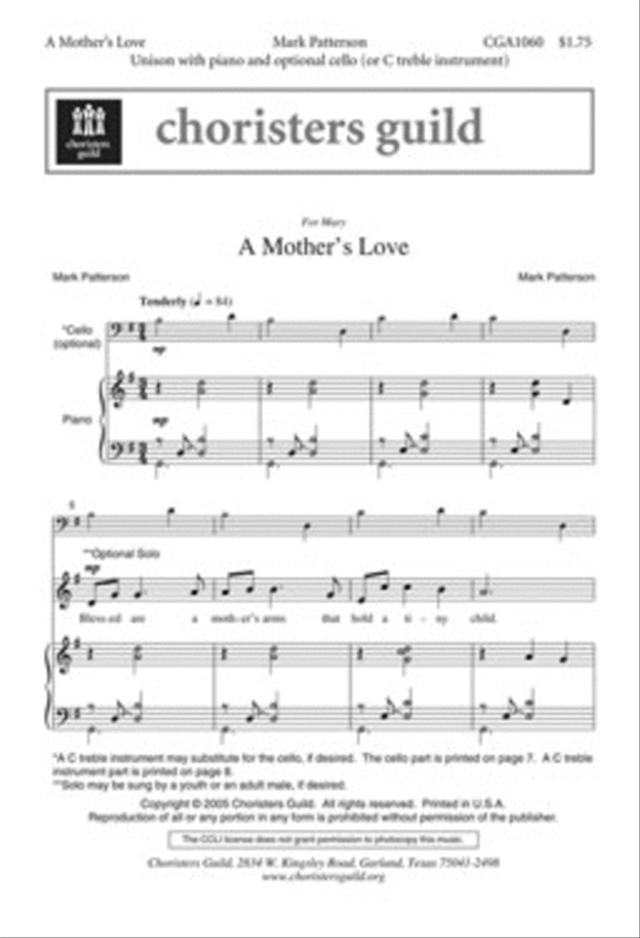 A Mother's Love A Mother's Love Unison Choir scores gallery preview page 1