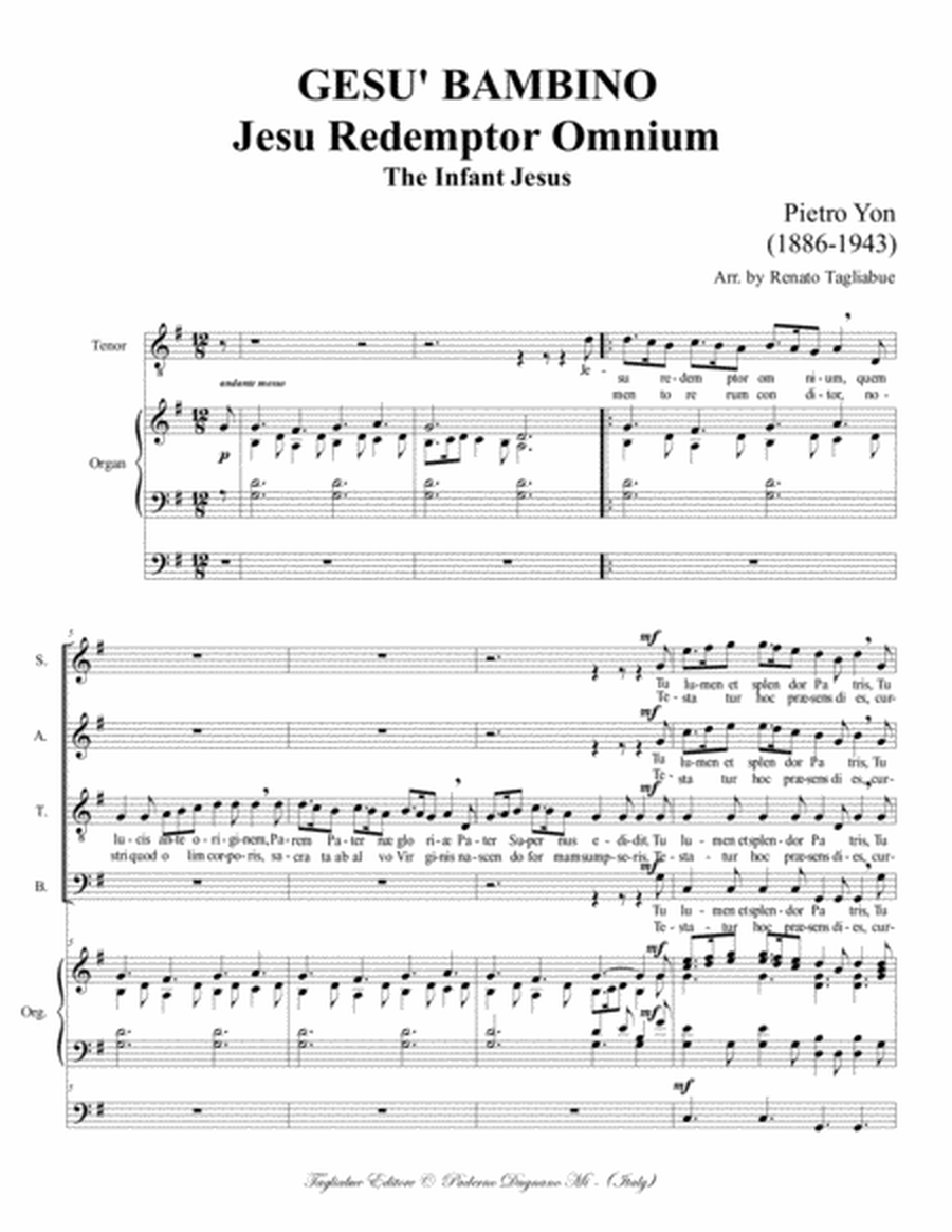 GESU' BAMBINO (The Infant Jesus) - Jesu Redemptor Omnium - Pietro Yon - For SATB Choir and Organ 3 s image number null