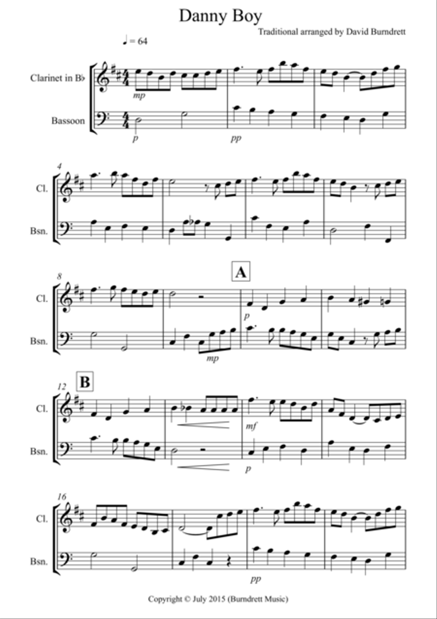Danny Boy for Clarinet and Bassoon Duet Woodwind Duet scores gallery preview page 1