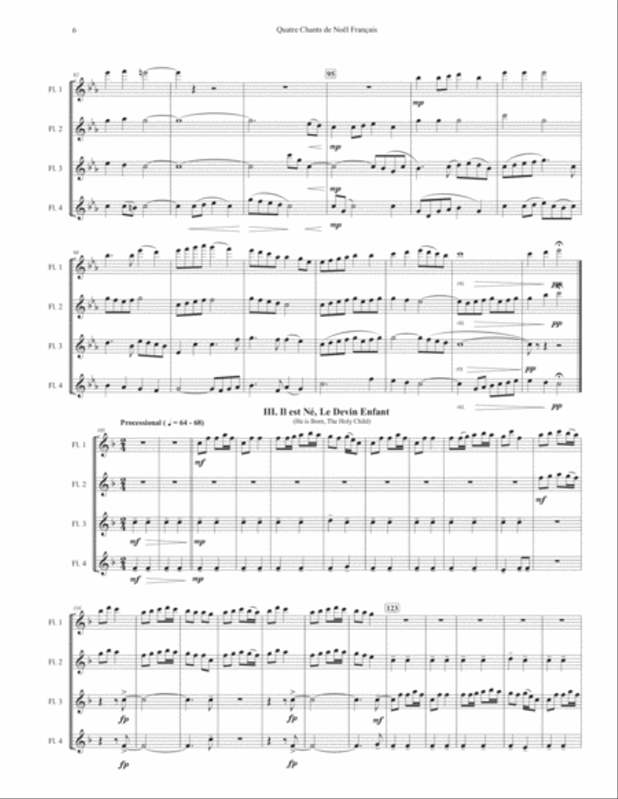 Quatre Chants de Noël Français (Four French Carols) for Flute Quartet Flute Quartet scores gallery preview page 6