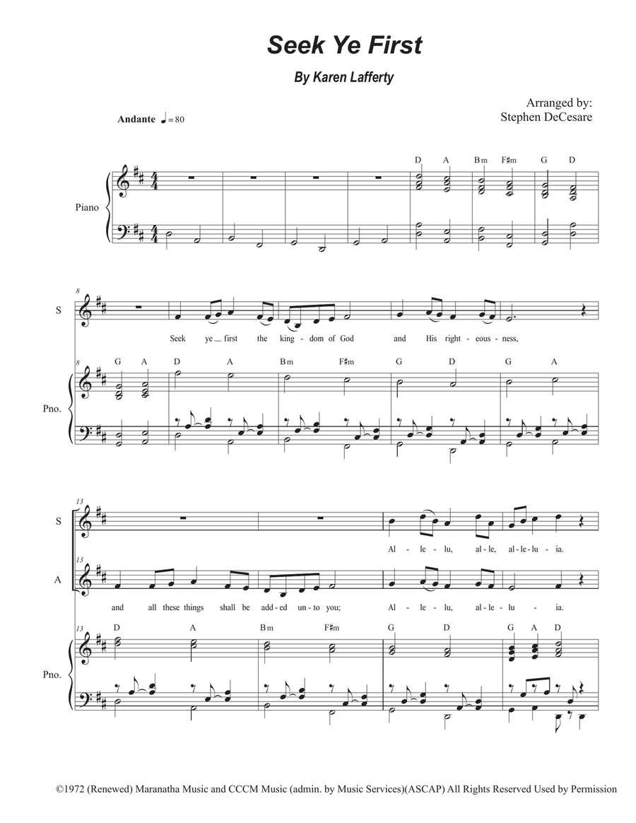 Seek Ye First Alto Voice scores gallery preview page 1