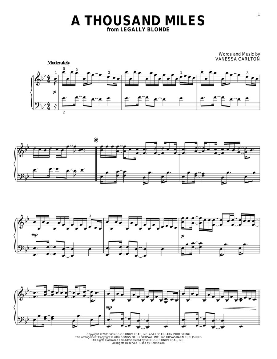 A Thousand Miles Piano Solo scores gallery preview page 1