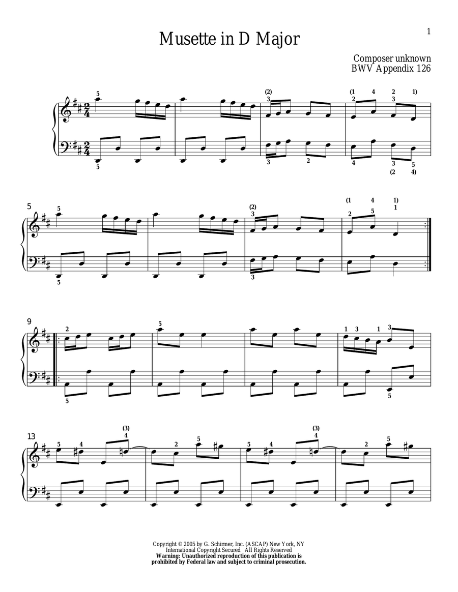 Musette in D Major Piano Solo scores gallery preview page 1