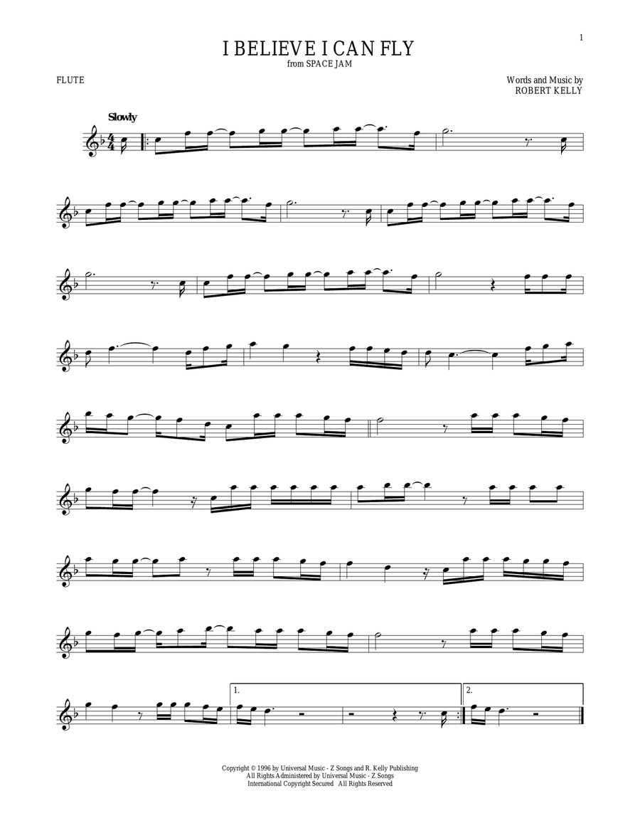 I Believe I Can Fly Flute Solo scores gallery preview page 1