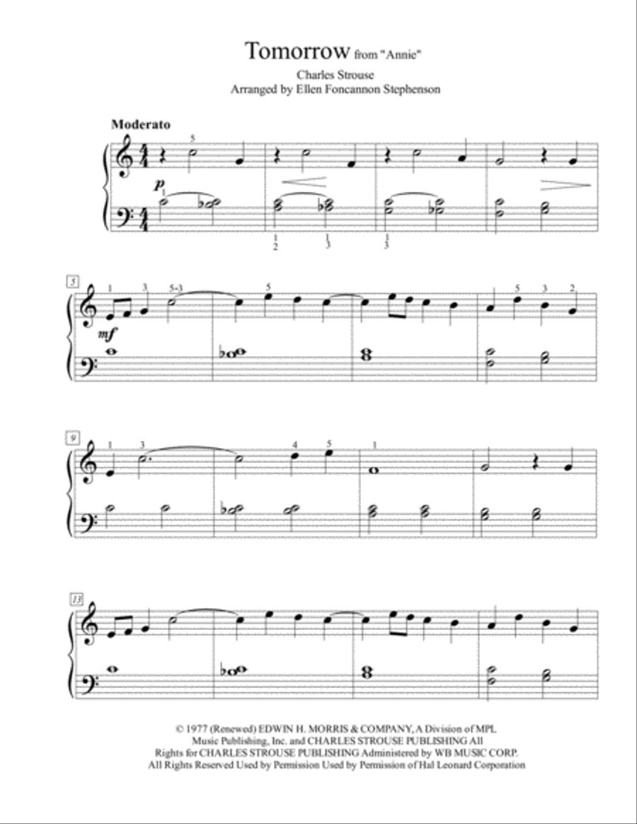 Tomorrow Easy Piano scores gallery preview page 1
