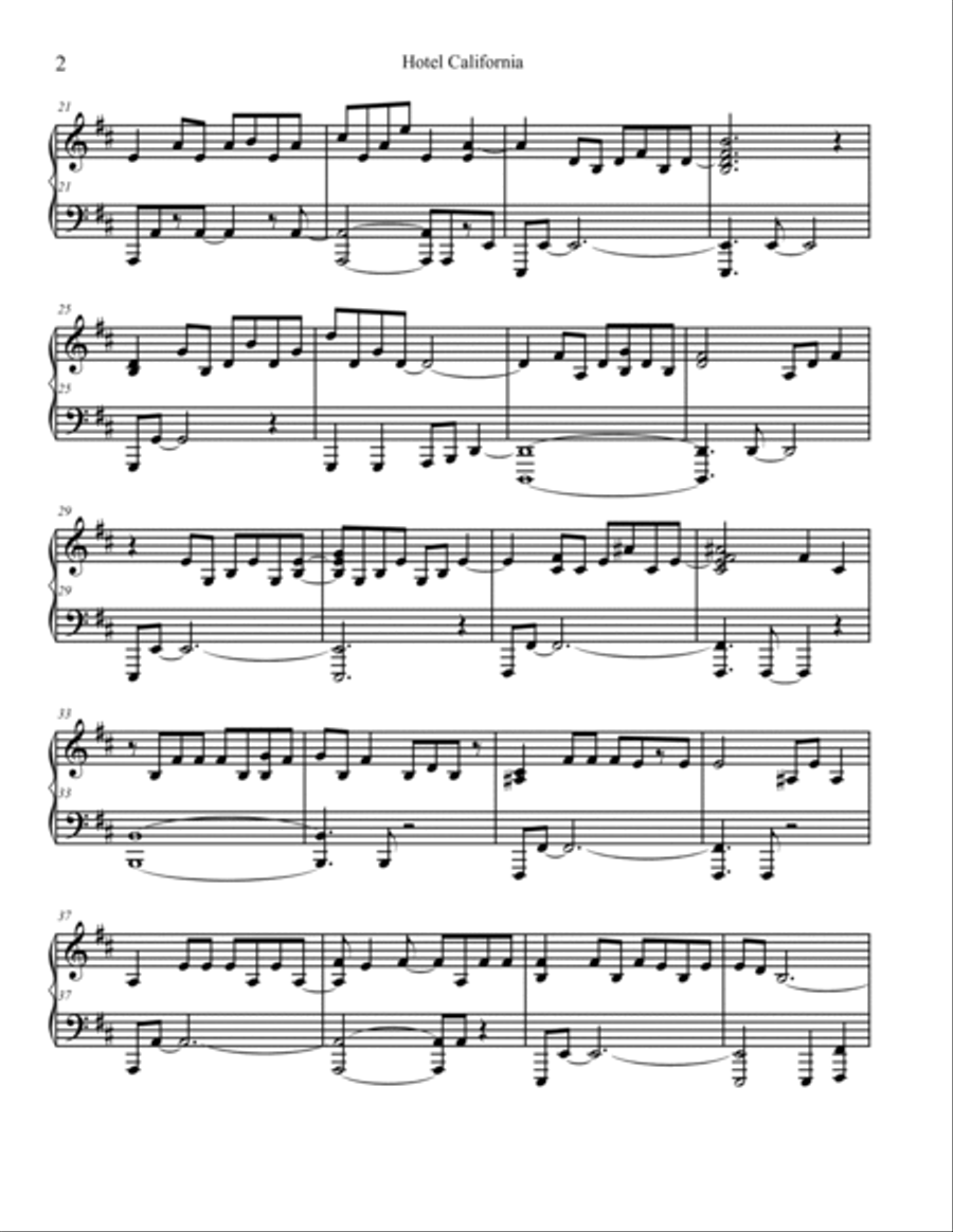 Hotel California Piano Solo scores gallery preview page 2