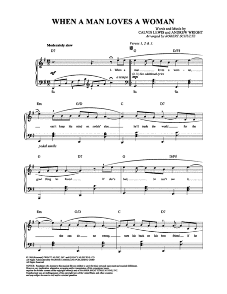 When A Man Loves A Woman When A Man Loves A Woman Piano, Vocal, Guitar scores gallery preview page 1