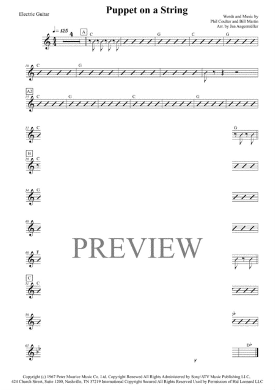 Puppet On A String Guitar Solo scores gallery preview page 1