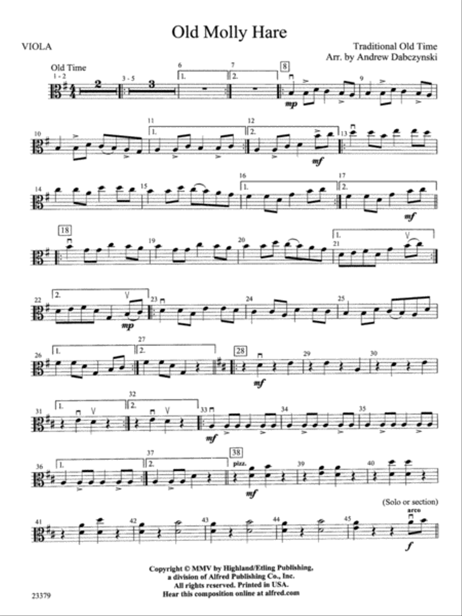 Old Molly Hare: Viola Old Molly Hare: Viola String Orchestra scores gallery preview page 1