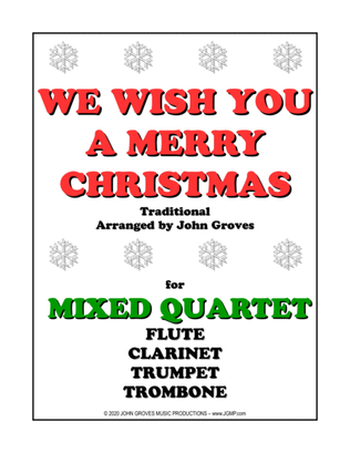 Book cover for We Wish You A Merry Christmas - Flute, Clarinet, Trumpet, Trombone (Quartet)