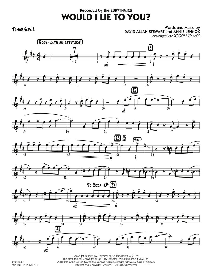 Would I Lie to You? - Tenor Sax 1 Jazz Ensemble scores gallery preview page 1