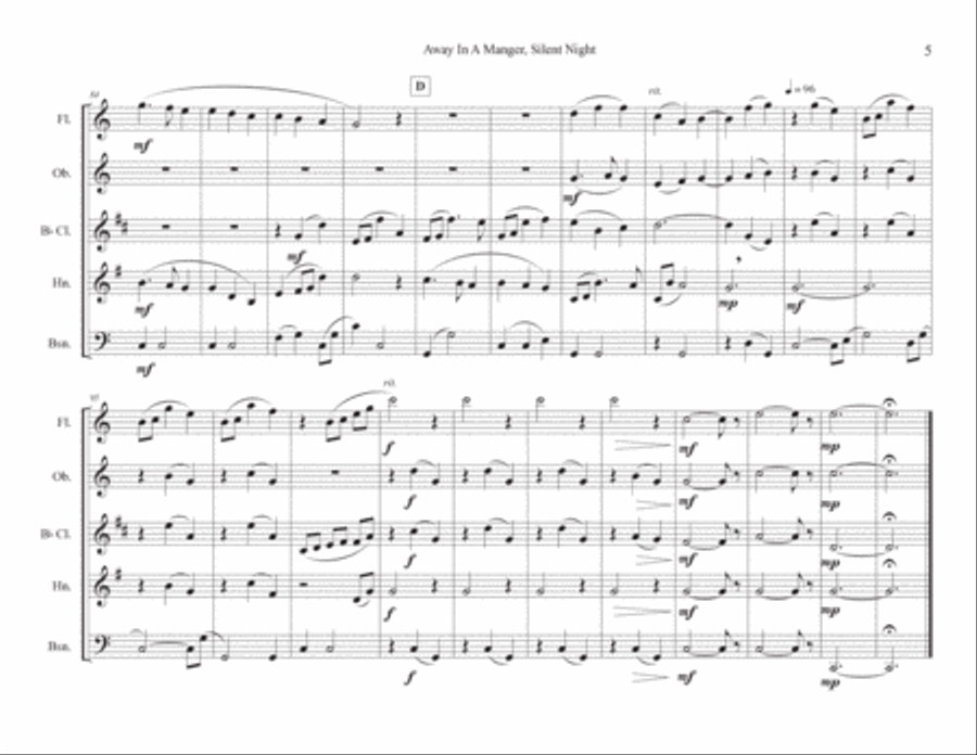Away in a Manger, Silent Night (Woodwind Quintet) Woodwind Quintet scores gallery preview page 5