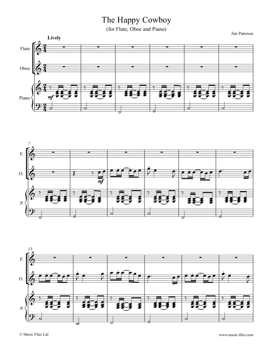 Happy Cowboy (for Flute, Oboe and Piano) Woodwind Duet scores gallery preview page 1