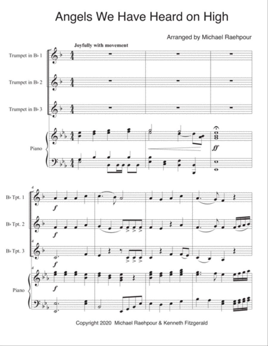 Angels We Have Heard on High - Trumpet Trio (With Piano) Trumpet Trio scores gallery preview page 1