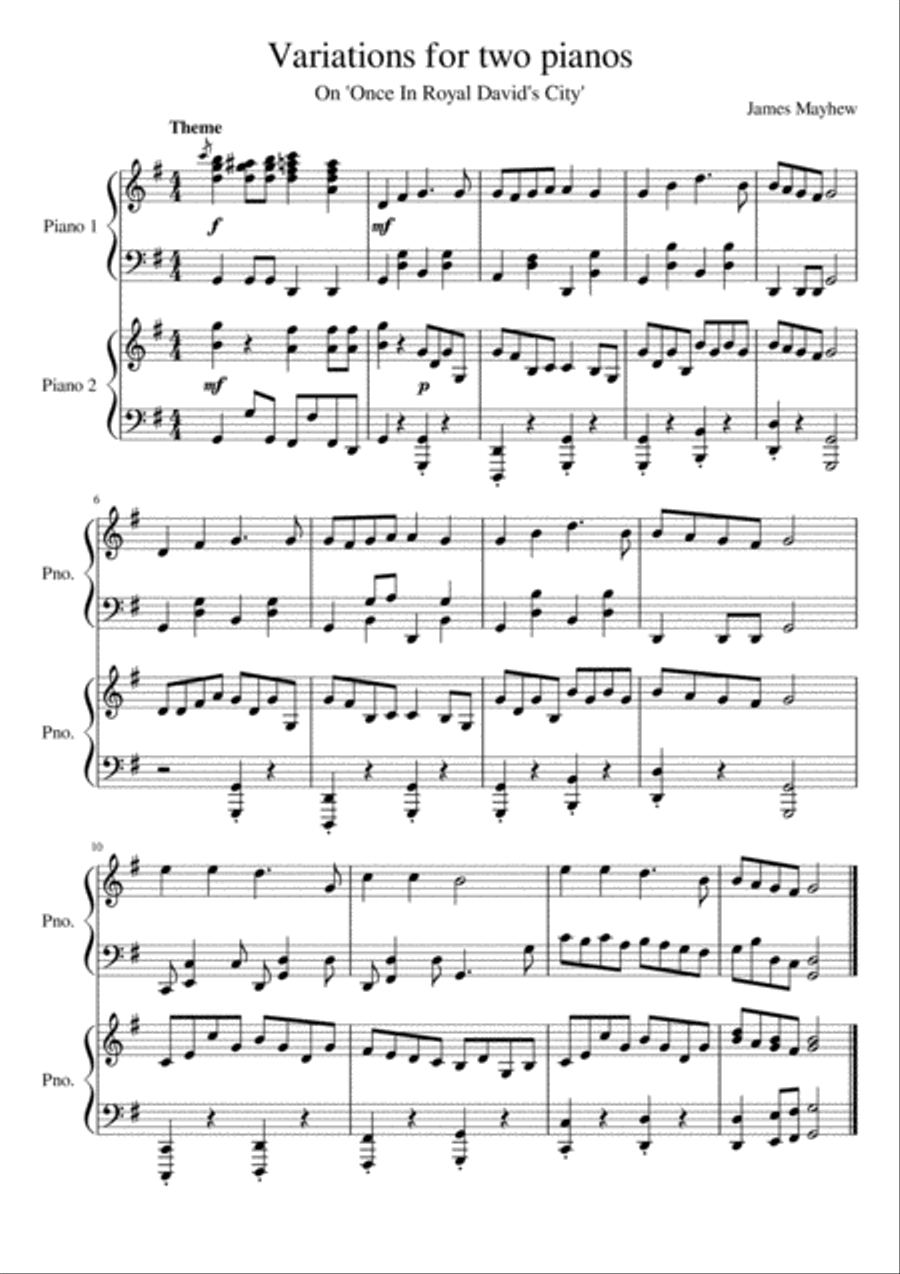 Once In Royal David's City variations for two pianos 2 Pianos, 4-Hands scores gallery preview page 1