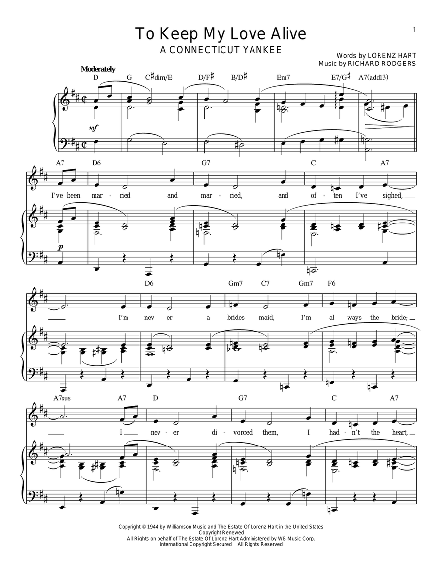 To Keep My Love Alive Piano, Vocal, Guitar scores gallery preview page 1
