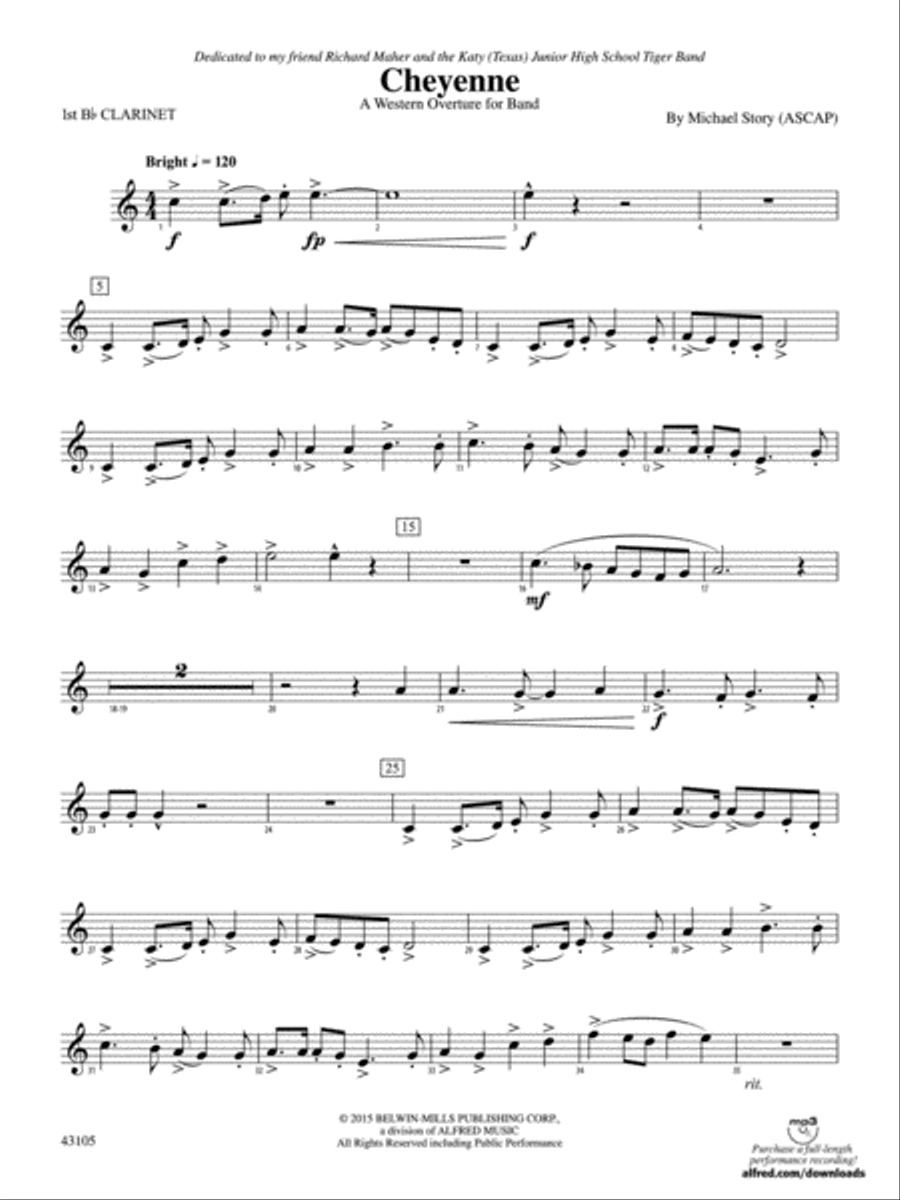Cheyenne: 1st B-flat Clarinet Concert Band scores gallery preview page 1