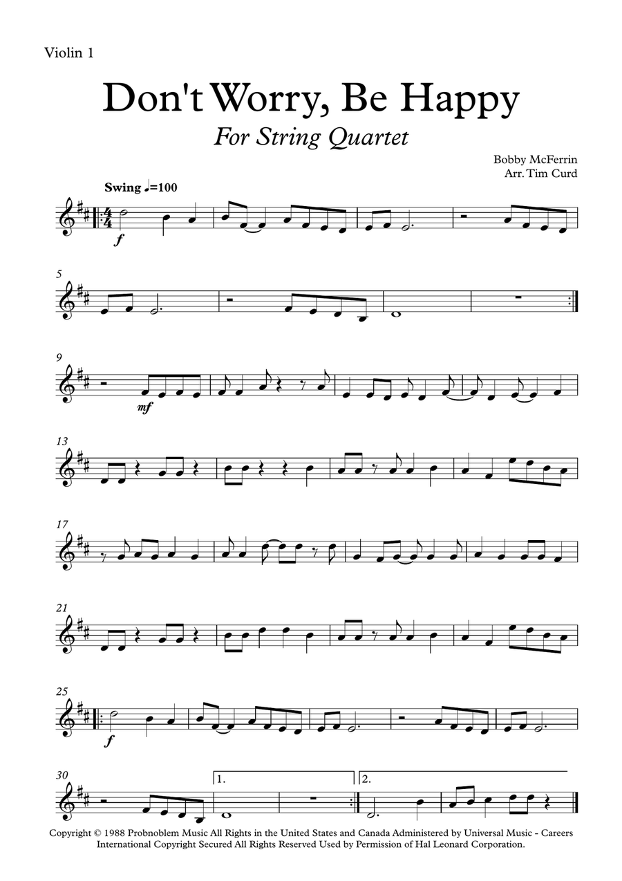 Don't Worry, Be Happy Don't Worry, Be Happy String Quartet scores gallery preview page 4