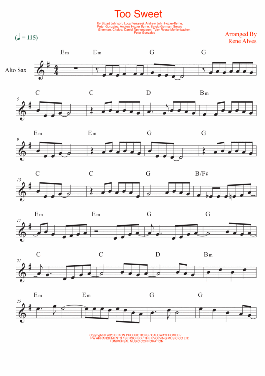 Too Sweet Alto Saxophone scores gallery preview page 1