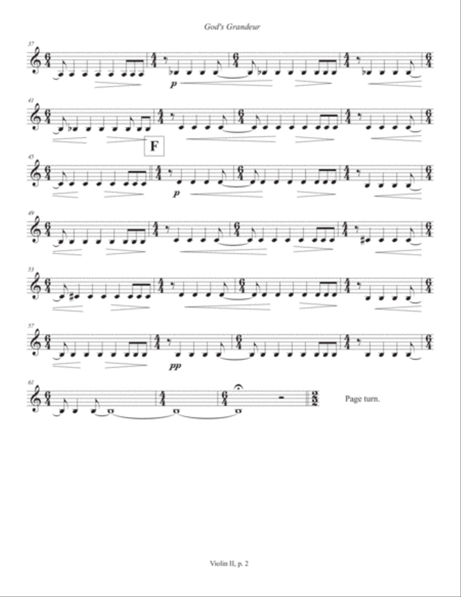 God's Grandeur (2012, rev. 2019) violin 2 part Small Ensemble scores gallery preview page 2