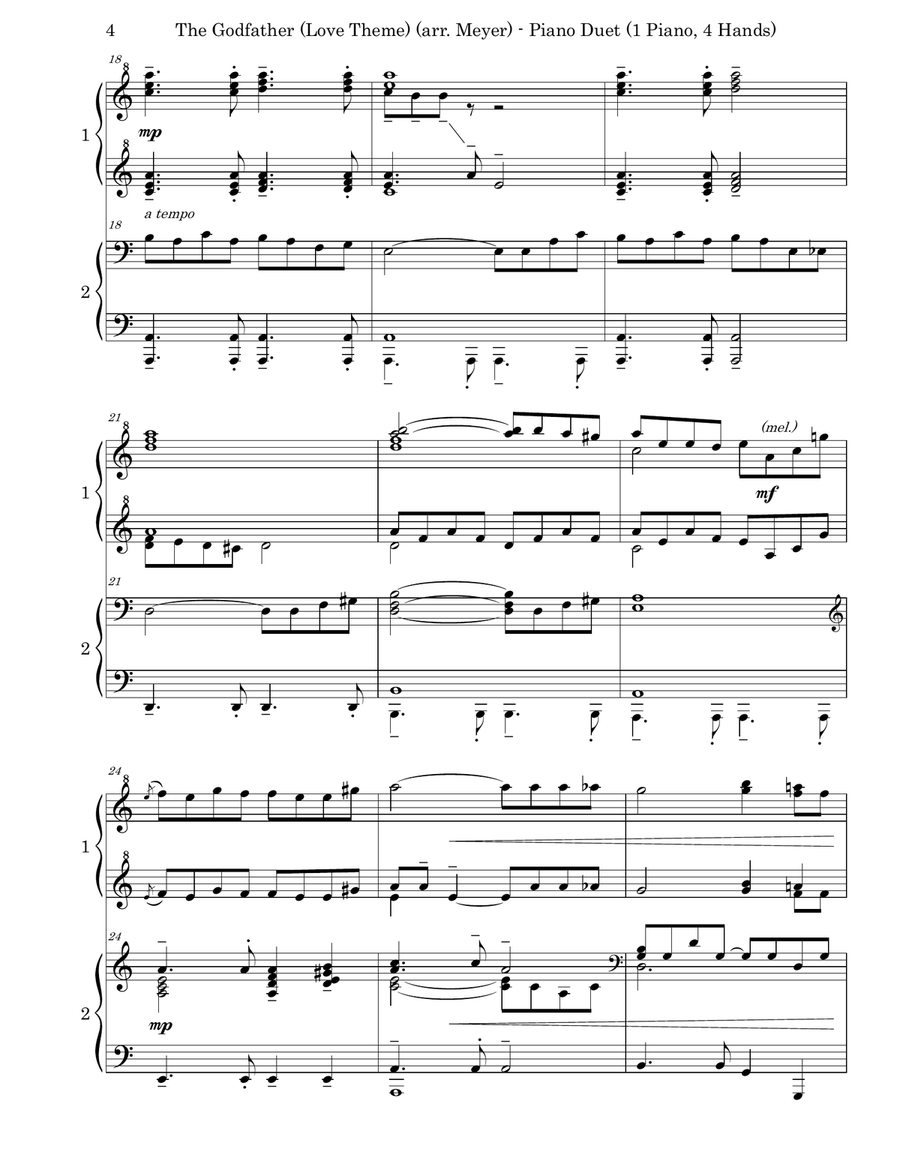 The Godfather (love Theme) 1 Piano, 4-Hands scores gallery preview page 4