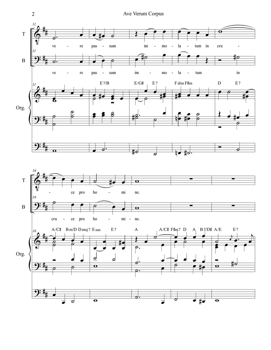 Ave Verum Corpus (Duet for Tenor and Bass Solo - Organ Accompaniment) Tenor Voice scores gallery preview page 2