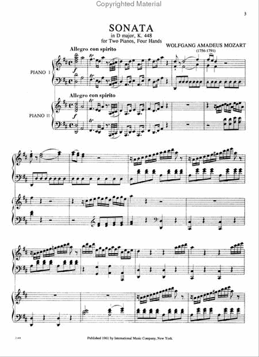 Sonata And Fugue, K. 448 In D Major & K. 426 In C Minor Piano Duet scores gallery preview page 3