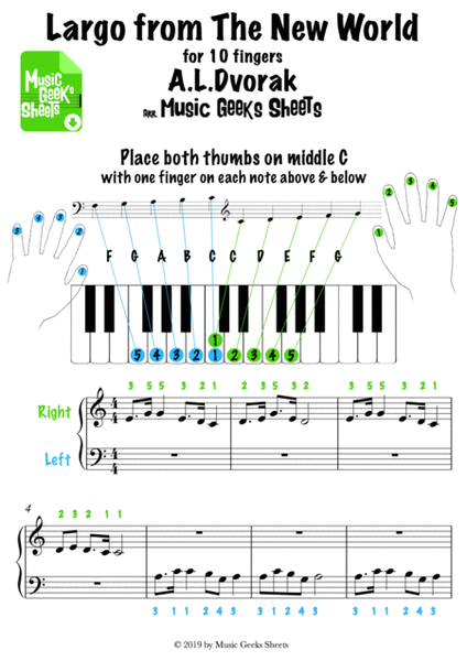 Largo from The New World for 10 fingers easy piano