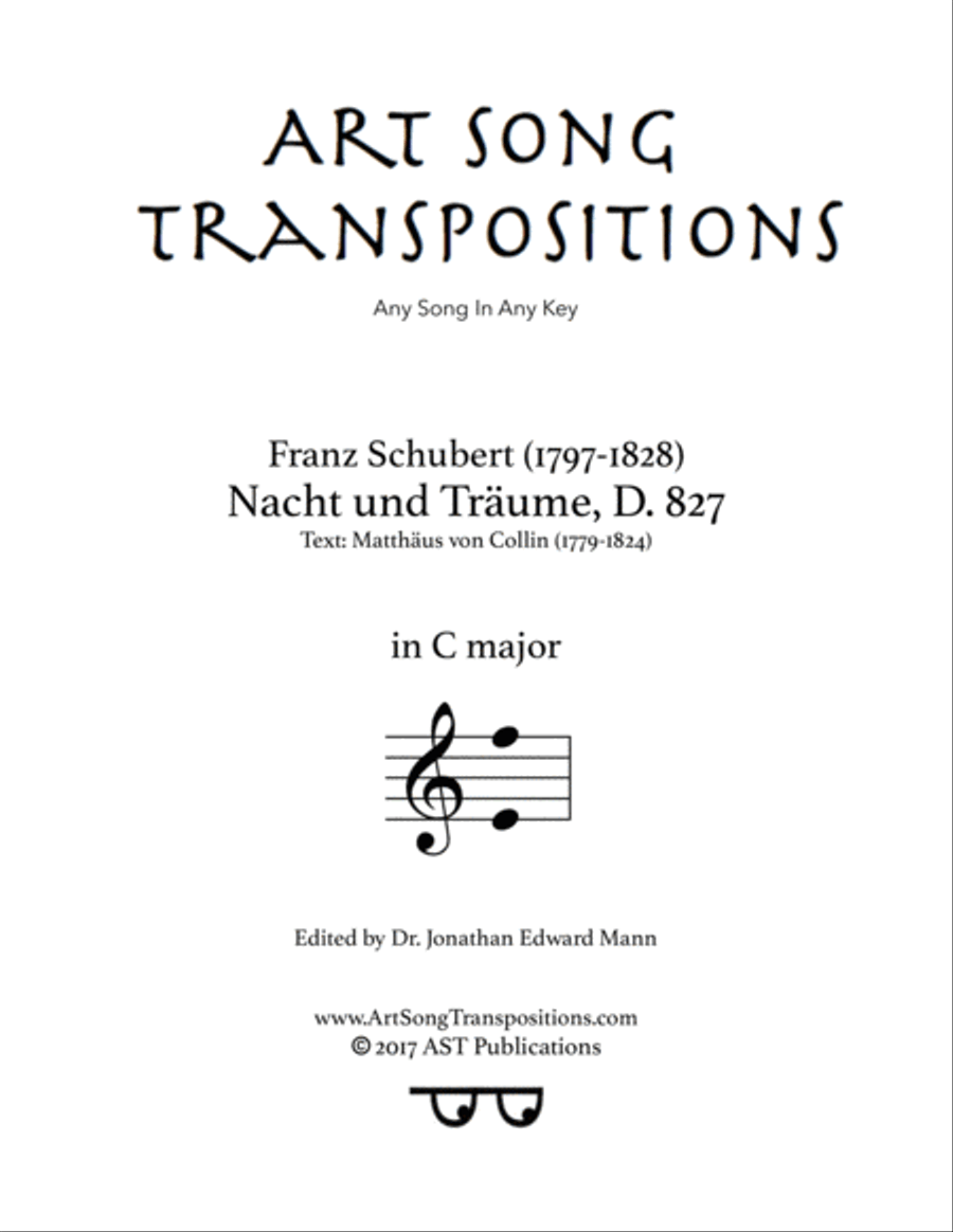 SCHUBERT: Nacht und Träume, D. 827 (transposed to C major) Voice scores gallery preview page 1