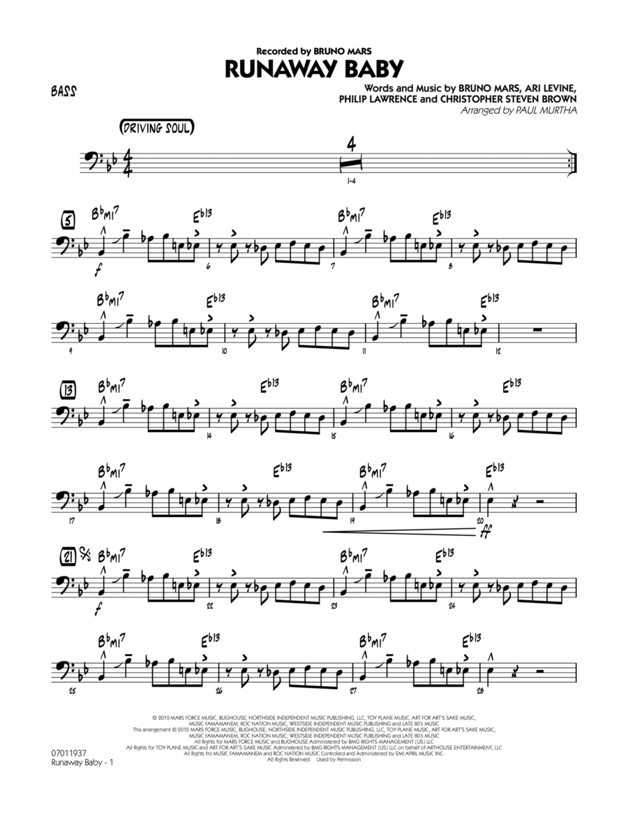 Runaway Baby - Bass Jazz Ensemble scores gallery preview page 1