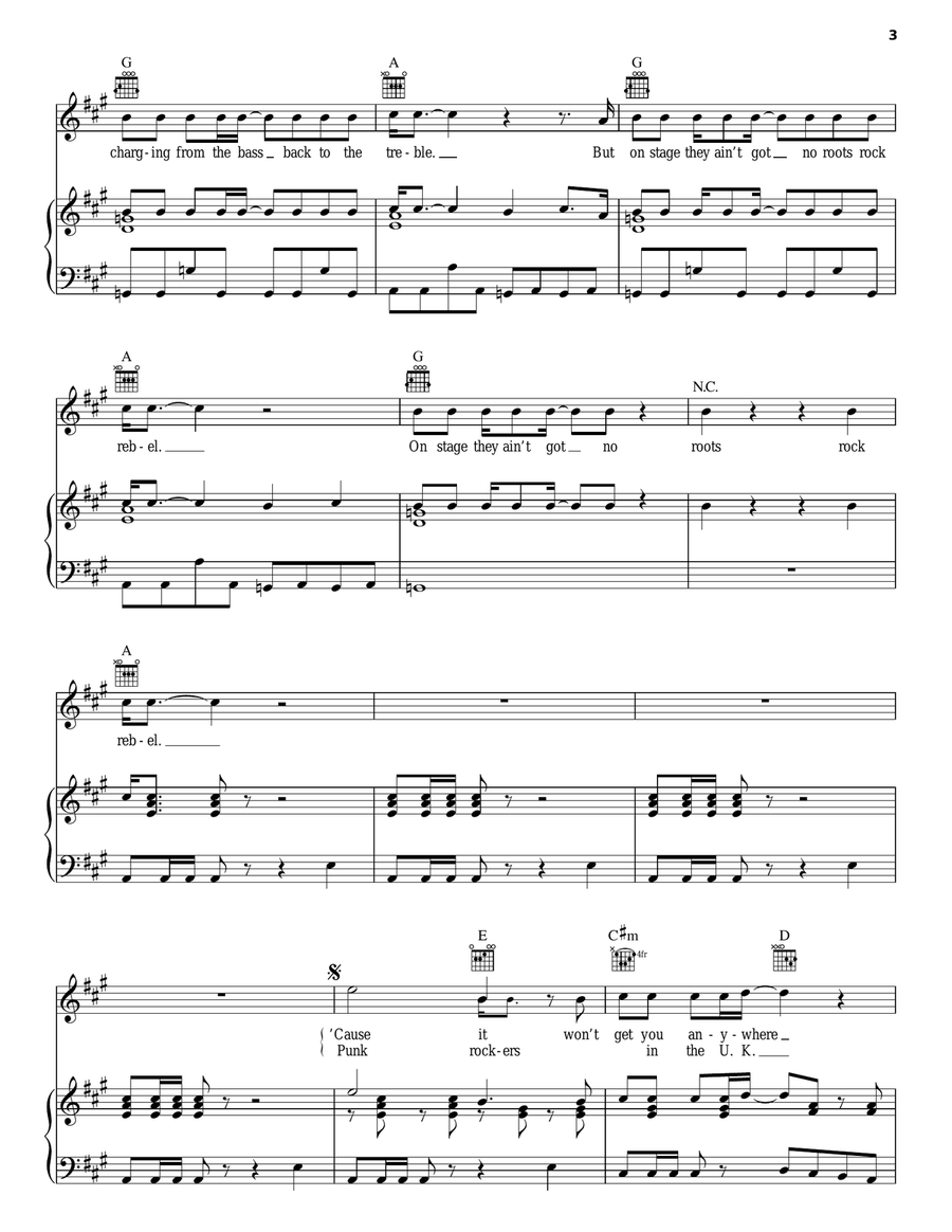 (White Man) In Hammersmith Palais Piano, Vocal, Guitar scores gallery preview page 3