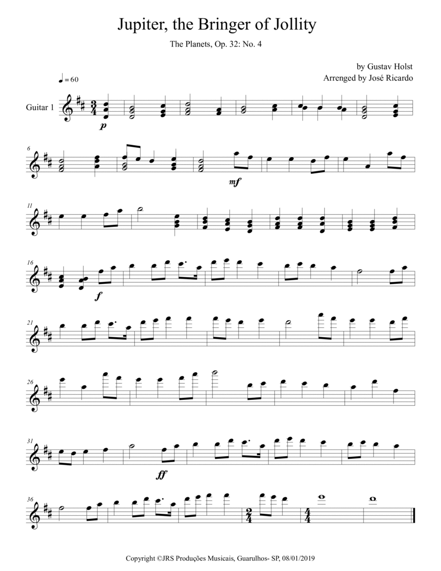 Jupiter, The Bringer of Jolity Guitar Ensemble scores gallery preview page 1