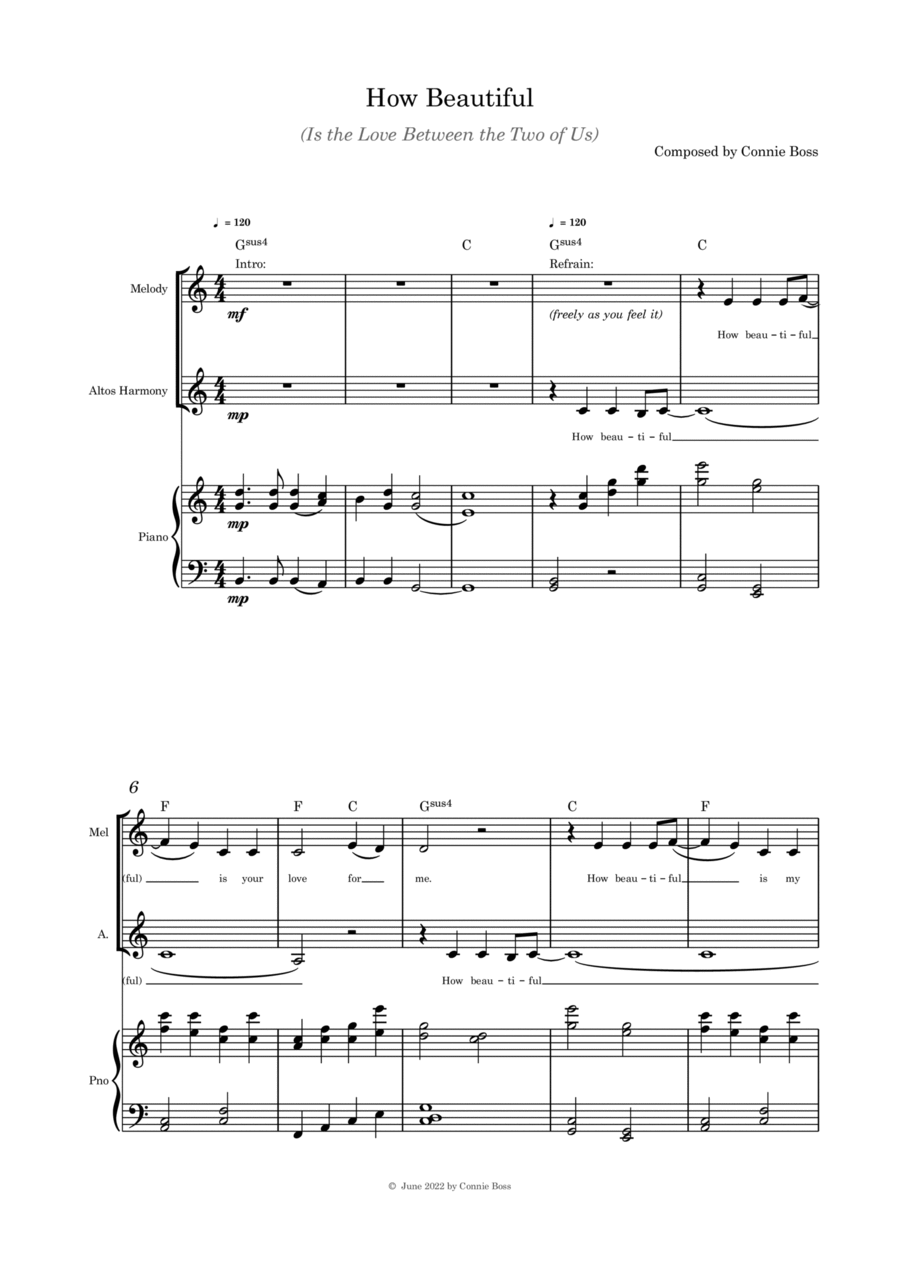 How Beautiful (Is the Love Between the Two of Us) - Alto duet and piano Alto Voice scores gallery preview page 1