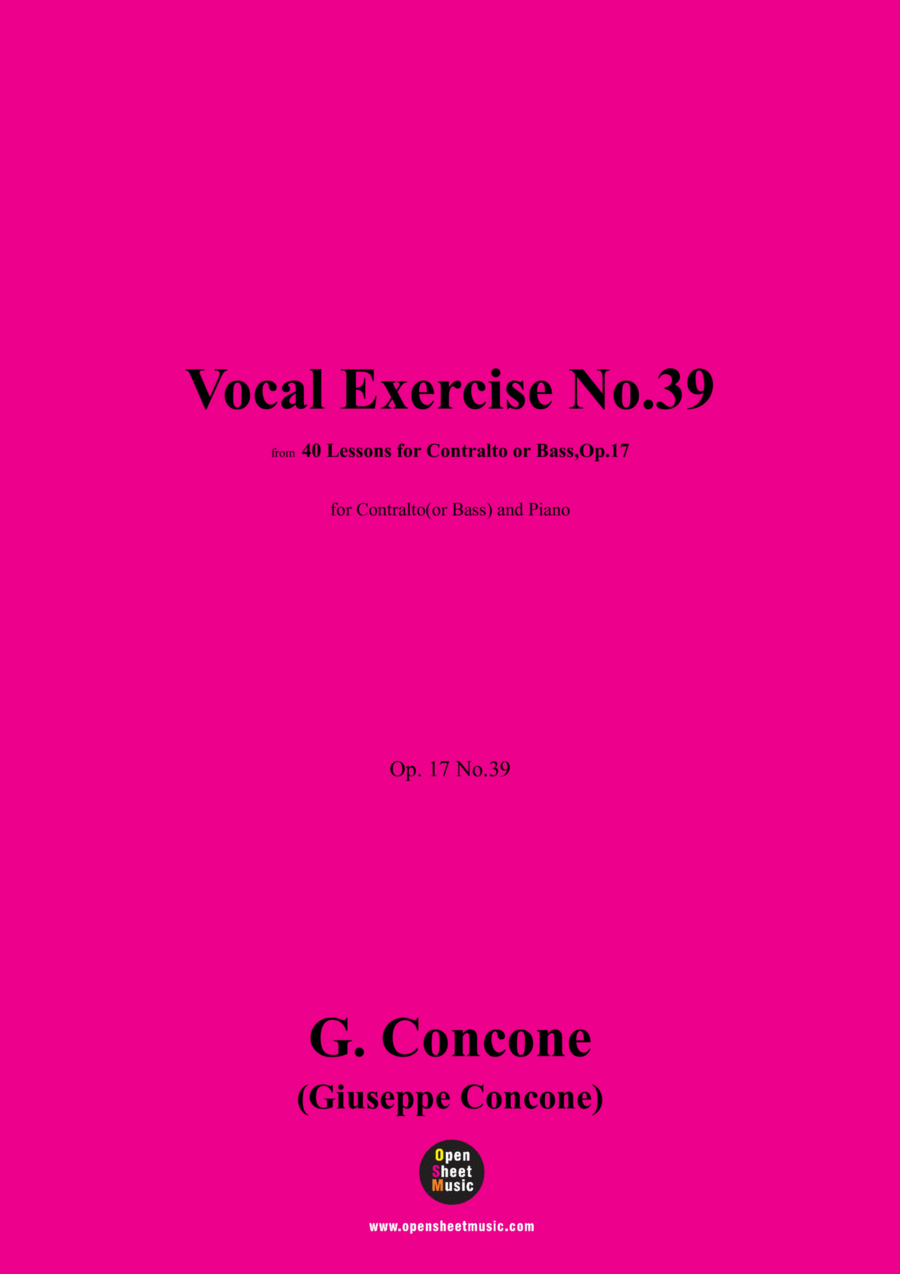 G. Concone-Vocal Exercise No.39,for Contralto(or Bass) and Piano Piano scores gallery preview page 1