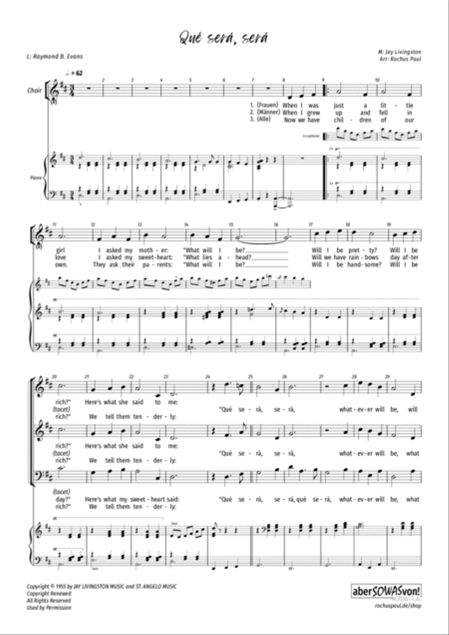 Que Sera, Sera (whatever Will Be, Will Be) 3-Part scores gallery preview page 2
