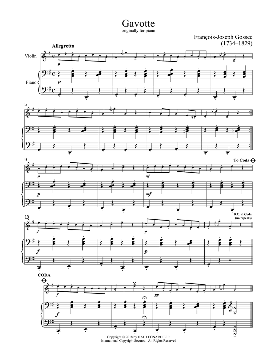Gavotte Violin Solo scores gallery preview page 1