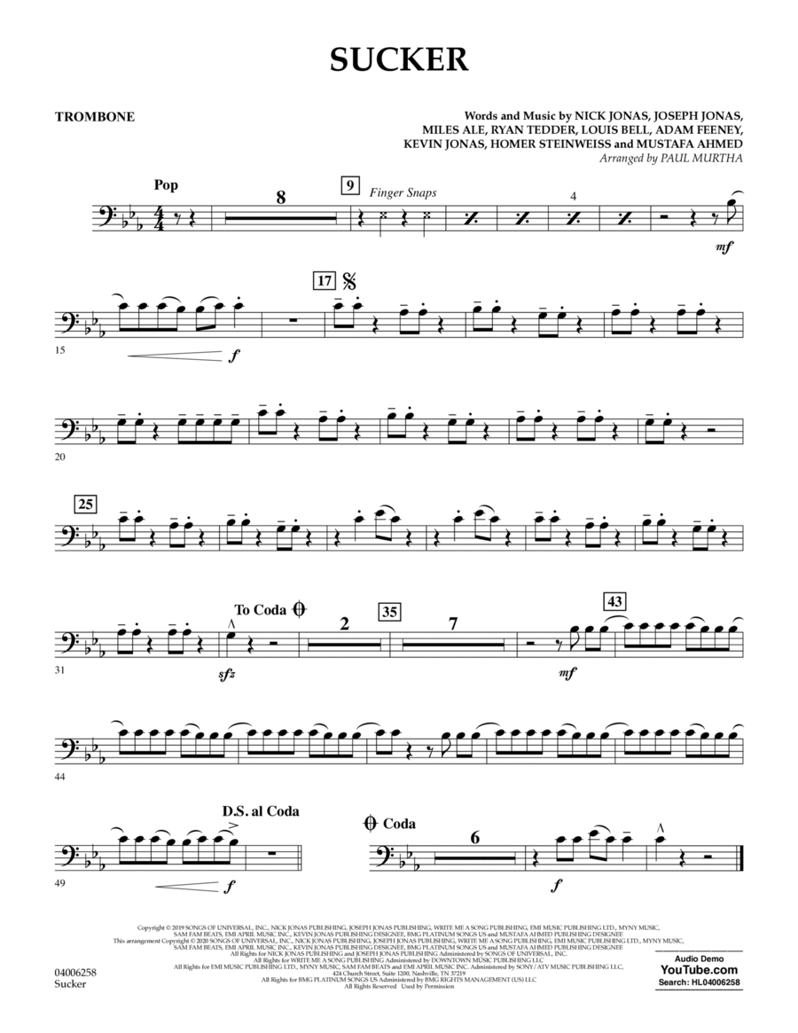 Sucker (arr. Paul Murtha) - Trombone