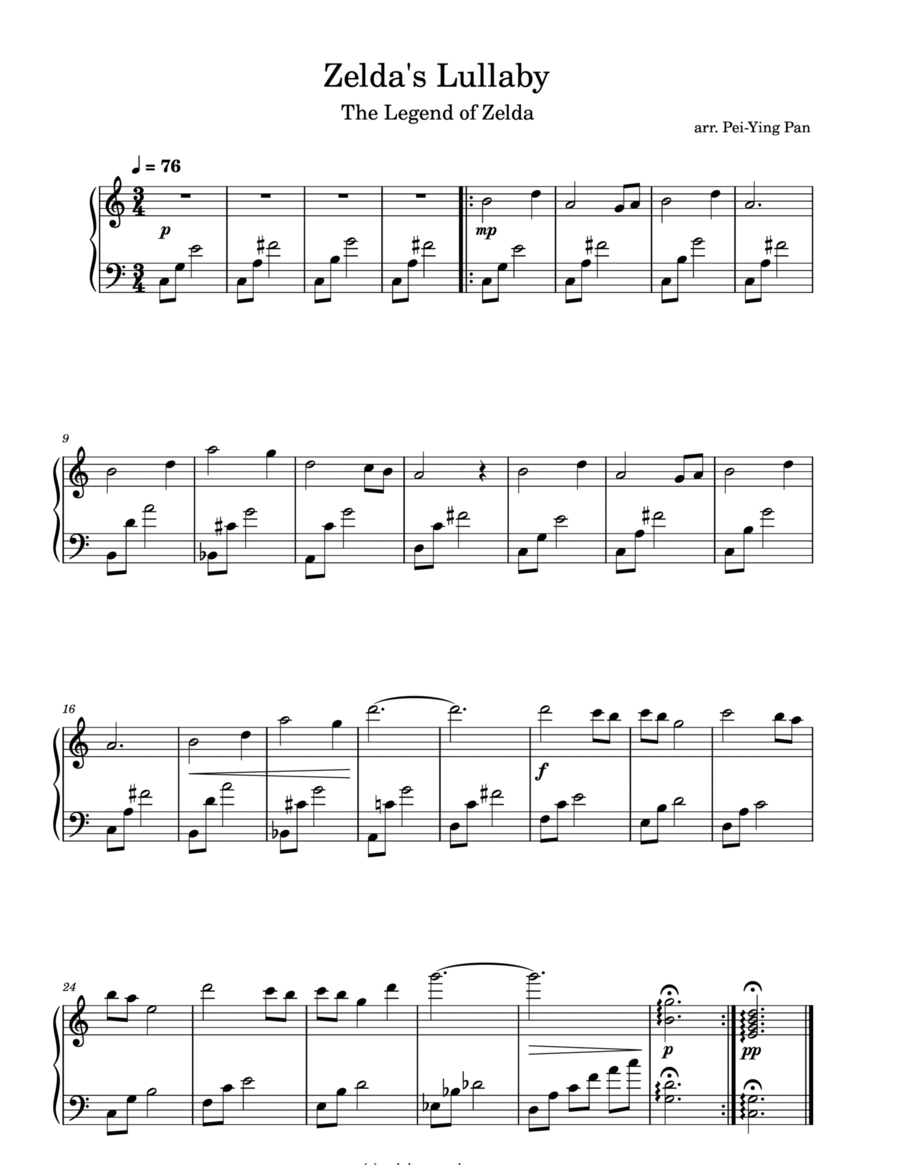 Zelda S Lullaby Remix Zelda S Lullaby Remix Easy Piano scores gallery preview page 1