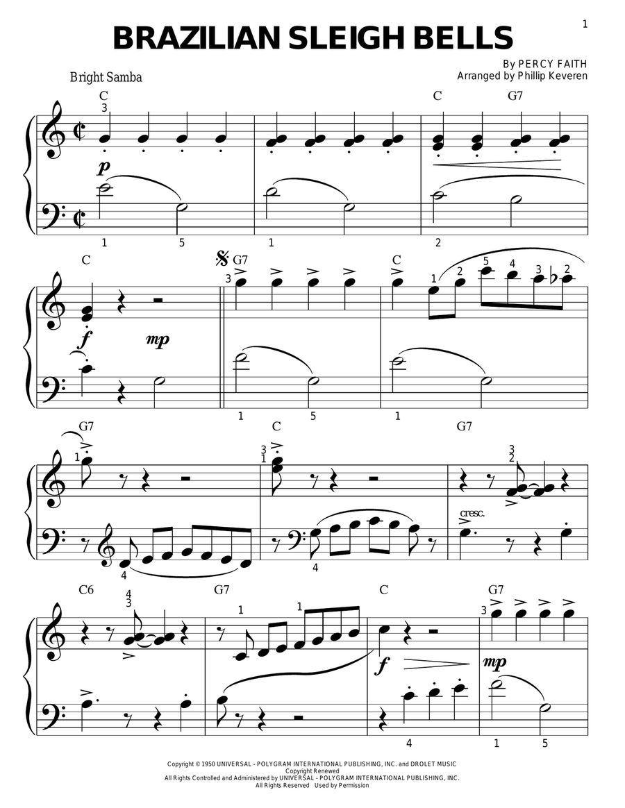 Brazilian Sleigh Bells (arr. Phillip Keveren) Easy Piano scores gallery preview page 1