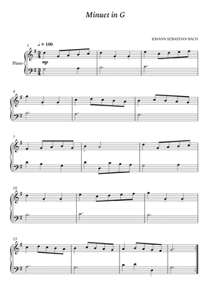 Book cover for Johann Sebastian Bach - Minuet in G - Easy Piano